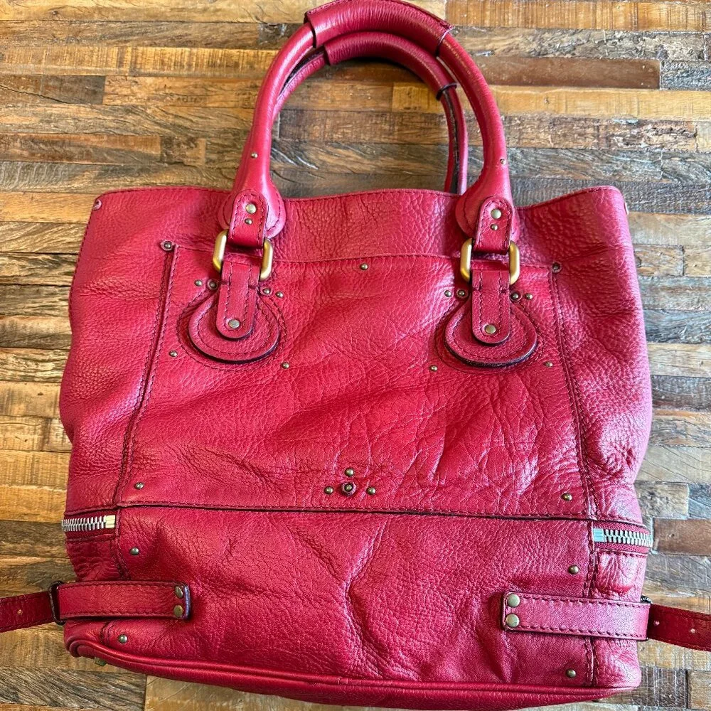 CHLOE l Authentic Red Leather PADDINGTON l Shopper Tote Handbag - Picture 7 of 12